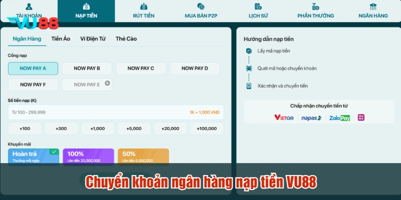 Chuyển khoản ngân hàng nạp tiền VU88