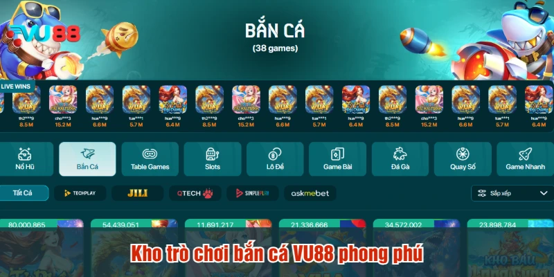 Kho trò chơi bắn cá VU88 phong phú
