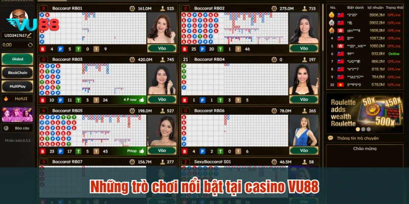 Những trò chơi nổi bật tại casino VU88