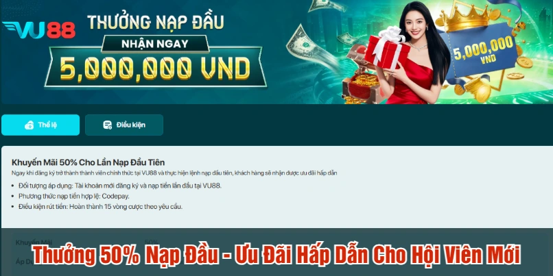 Thưởng 50% nạp đầu