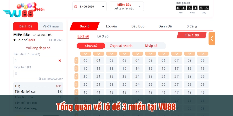 Tổng quan về lô đề 3 miền tại VU88